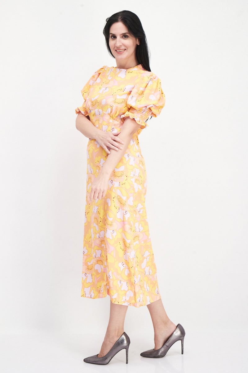 RIVER ISLAND فستان ميدي مزخرف بالورود للنساء، مجموعة برتقالية - Image 3